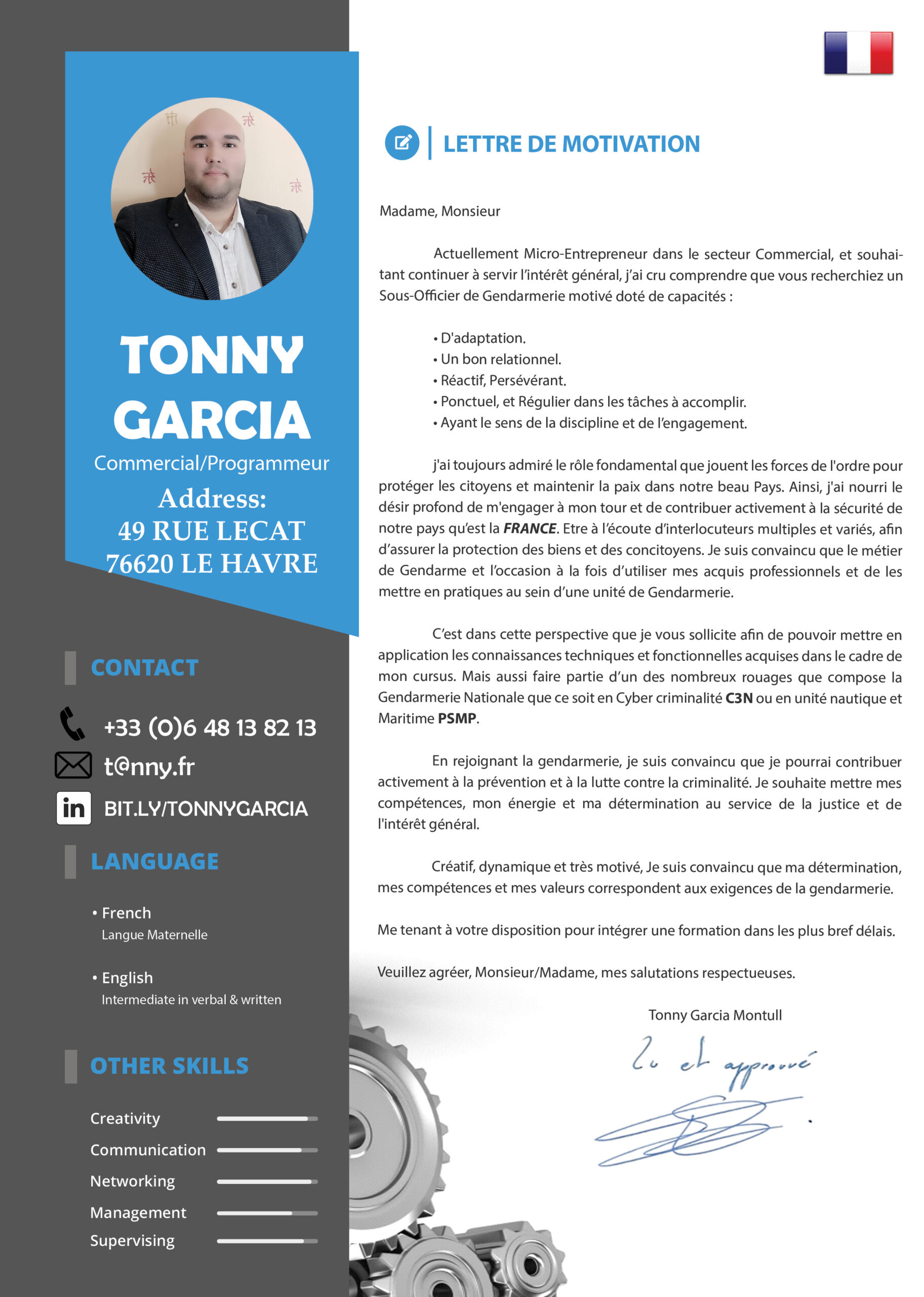 Lettre de motivation Tonny GARCIA 2023